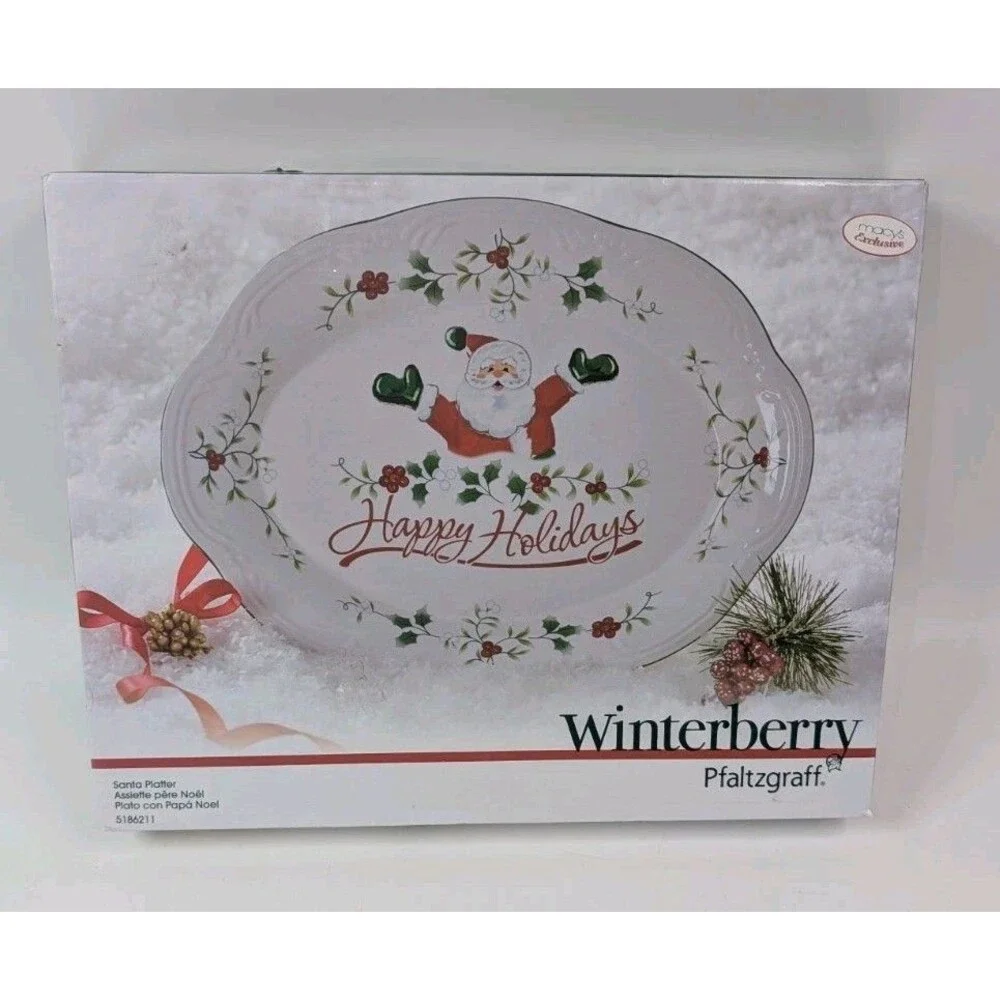 WINTERBERRY Pfaltzgraff Happy Holidays Santa Oval Platter Tray Open Box